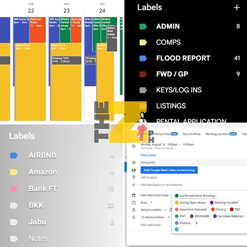 An example of Zoe's Virtual Assistance Efficiency, organized calendar, files and schedule